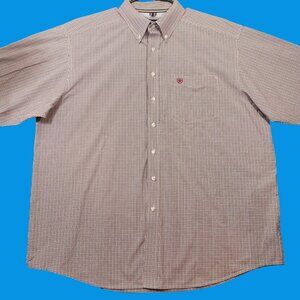 Ariat Pro Series Mens XXL Button-Down Shirt Red Checkered Cotton Blend Pen Slot
